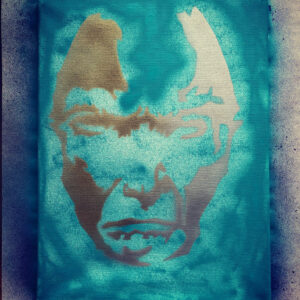 Spraypainting Clint Eastwood on canvas